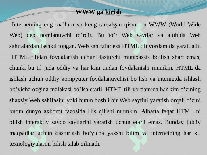 HTML tiliga kirish, uning asosiy elementlari. Teg tushunchasi. HTML tilida jadvallar hosil qilish. 2