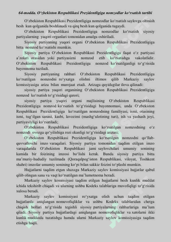 O‘ZBEKISTON PREZIDENTINI saylash tartibi 4