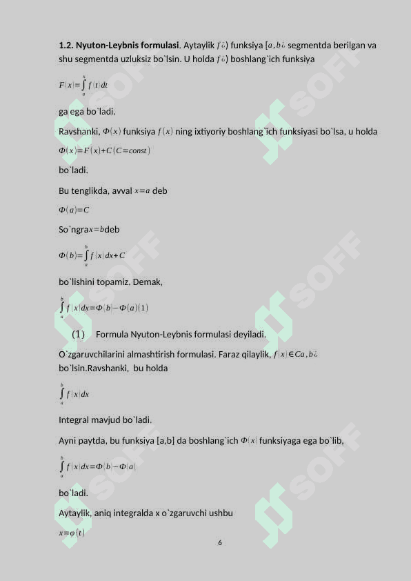 Integral tushunchasi. Aniq integrall. Nyuton-Leybnis formulasi 6