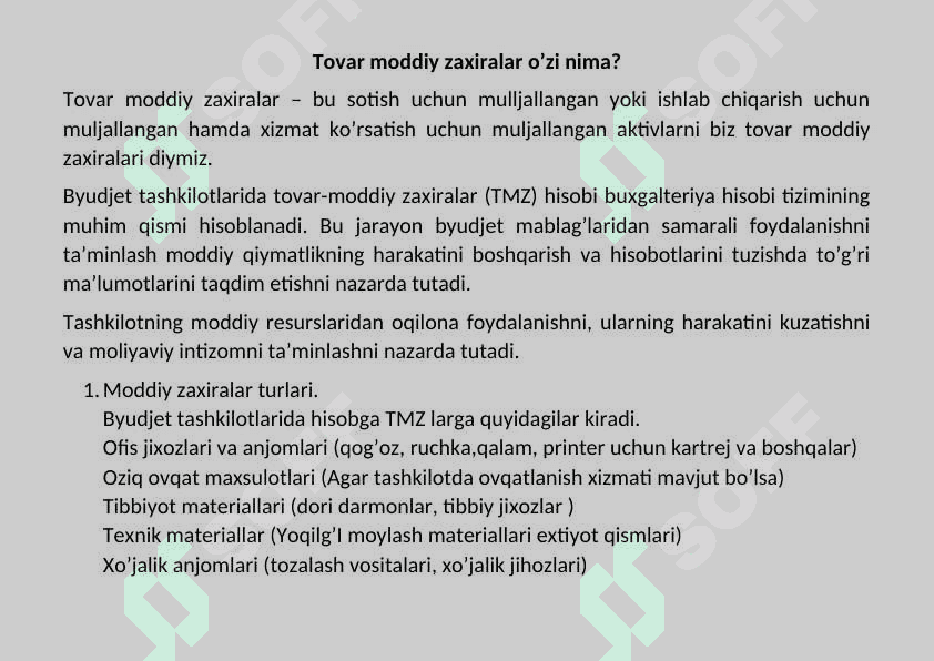 Byudjet tashkilotlarida tovar moddiy zaxiralar hisobi 3