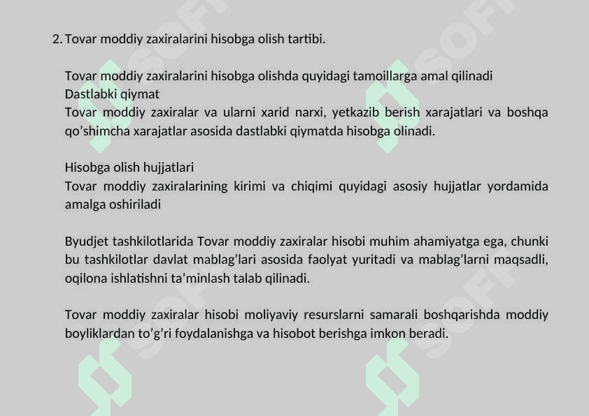 Byudjet tashkilotlarida tovar moddiy zaxiralar hisobi 4