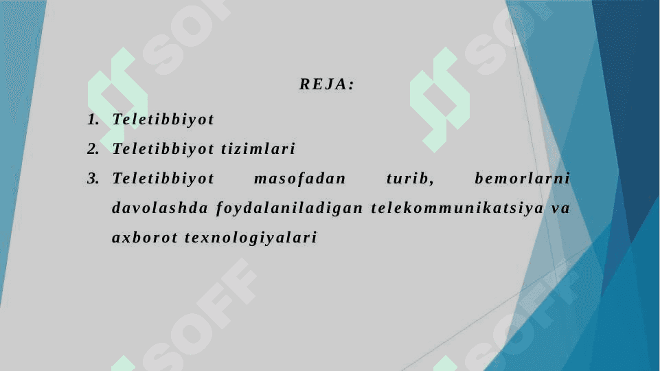 Teletibbiyot. Teletibbiyot tizimlari. Teletibbiyot masofadan turib, bemorlarni davolashda foydalaniladigan telekommunikatsiya va axborot texnologiyalari 2