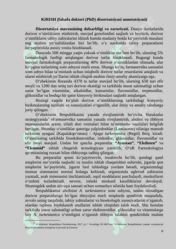 O‘ZBEKISTONDA TURKISTON AYUGASINING  (AJUGA TURKESTANICA (REGEL) BRIQ. TARQALISHI, ZAHIRALARI VA BIOEKOLOGIK XUSUSIYATLARI 6