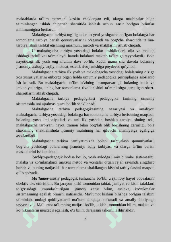 Maktabgacha pedagogika fanining barkamol insonni tarbiyasidagi o‘rni’’mavzusidagi kurs ishi 6