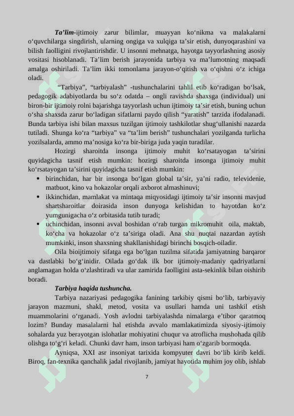 Maktabgacha pedagogika fanining barkamol insonni tarbiyasidagi o‘rni’’mavzusidagi kurs ishi 7