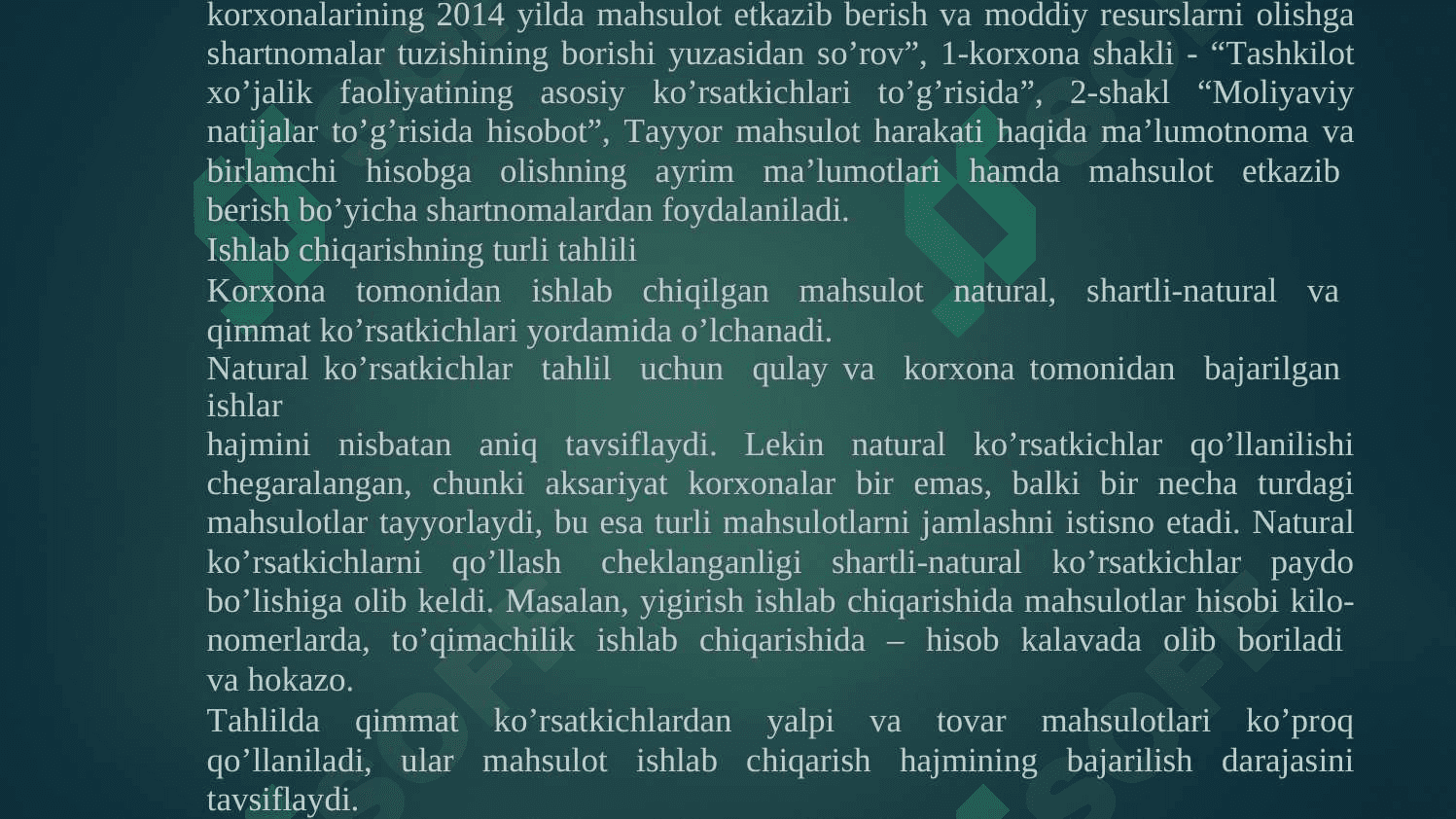 Xo’jalik  yurituvchi  subektlarda  mahsulot  ishlab  chiqarish va  sotish hajmining tahlili 4