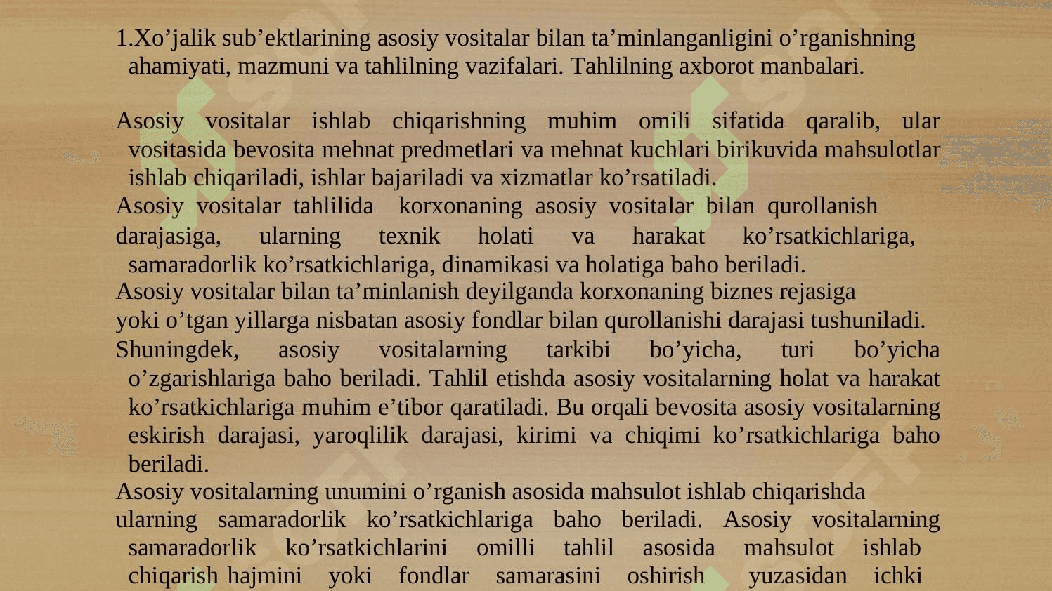 ASOSIY VOSITALAR HOLATI VA ULARDAN SAMARALI FOYDALANISHNI TAHLIL 2