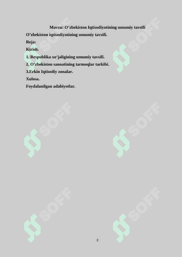 O’zbekiston Iqtisodiyotining umumiy tavsifi 2