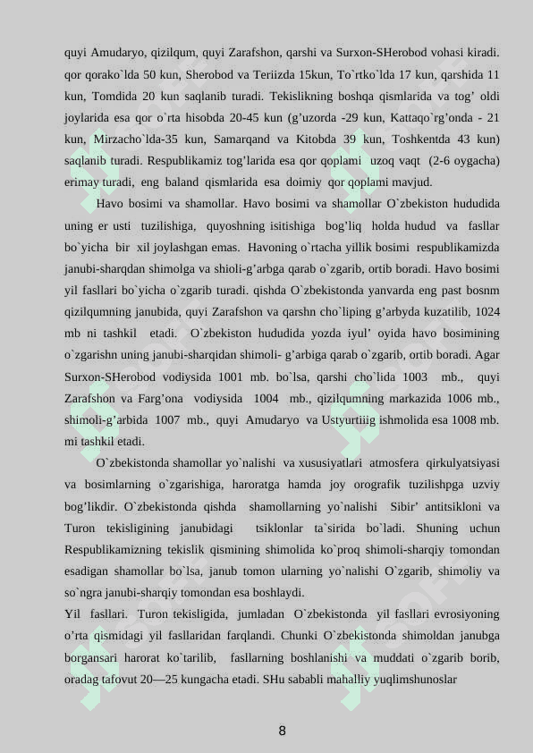 O’zbekiston iqlimi va undagi òzgarishlar 8