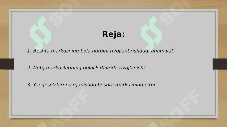 Bola nutqining rivojlanishida beshta markazning o'rni 2