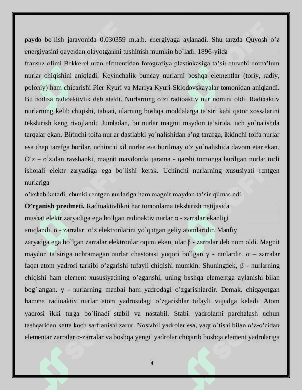 Radioaktivlikning dolzarb va yechilmagan muammolari 4