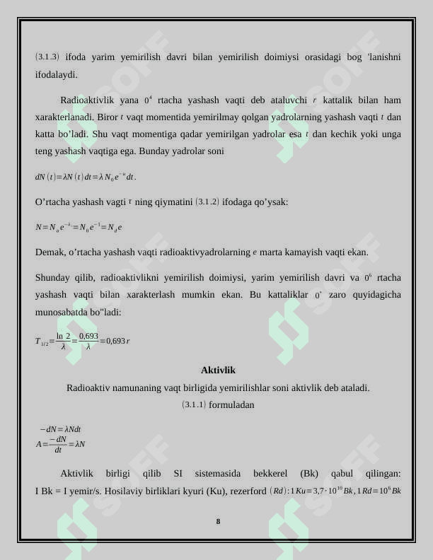 Radioaktivlikning dolzarb va yechilmagan muammolari 8