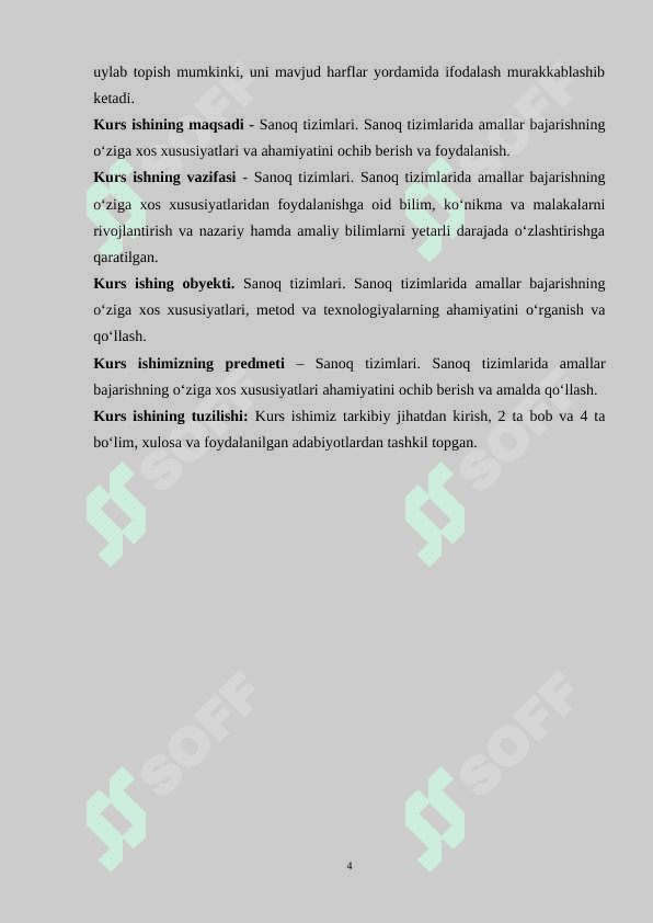 Sanoq tizimlari. Sanoq tizimlarida amallar bajarishning oʻziga xos xususiyatlari. 4
