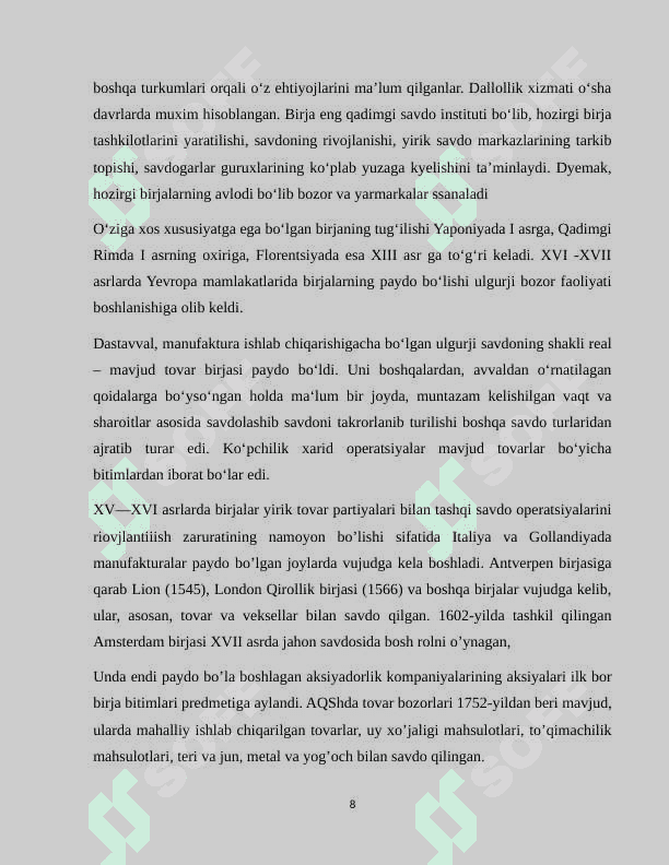 Birja-bozor infrastrukturasining asosiy bo’g’ini  sifatida. 8
