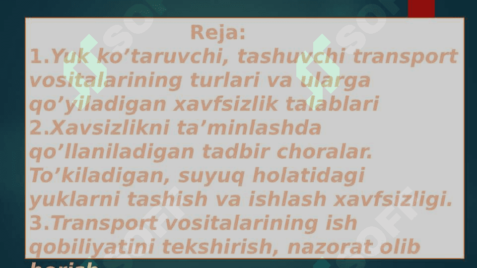 Yuk ko’taruvchi, tashuvchi transport vositalarining turlari va ularga qo’yiladigan xavfsizlik talablari 2