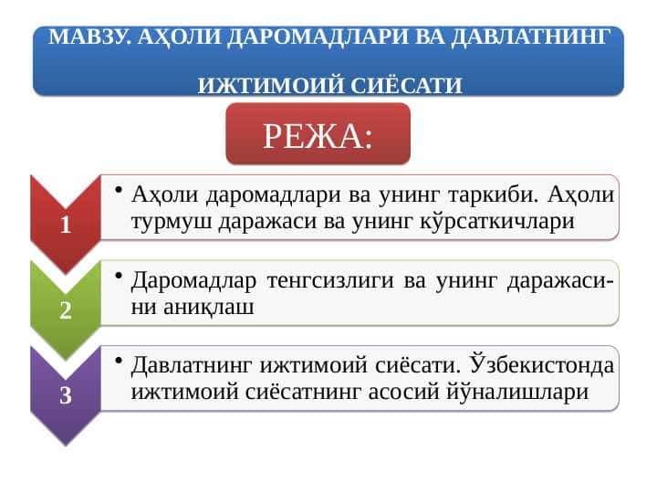 Aholi daromadlari va davlatning ijtimoiy siyosati