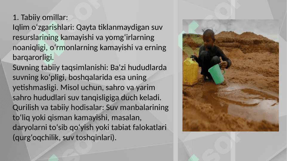 Suv nomuvofiq omillarini gigiyenik reglamintlashga umumiy yondoshuvi 5