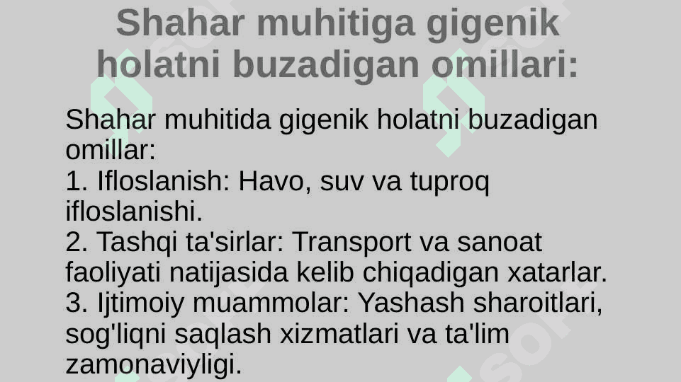 Shahar muhitiga gigenik tarif 6