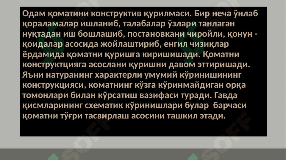 Эркак кишининг либоссиз комати (орка тарафидан тасвири, анатомик тахлили билан, кекса чайир киши, конструктив ечимда, шартли чизма суний ёруғликда) 3