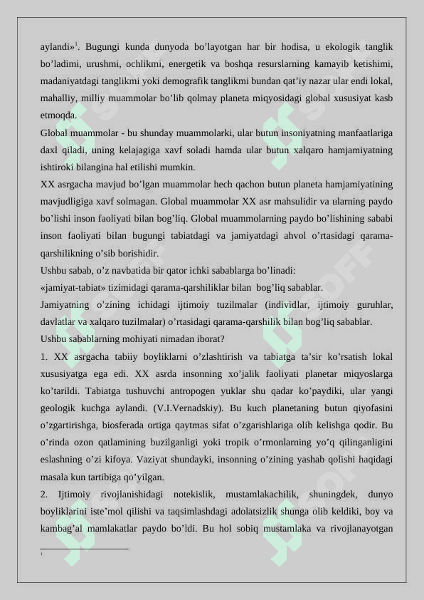 Ekologik xavfsislik global muamolar sifatida 6