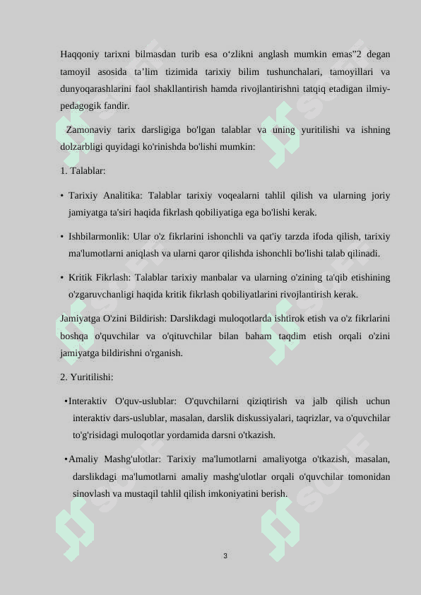 Zamonaviy tarix darsligiga bo'lgan talablar kurs ishi 3