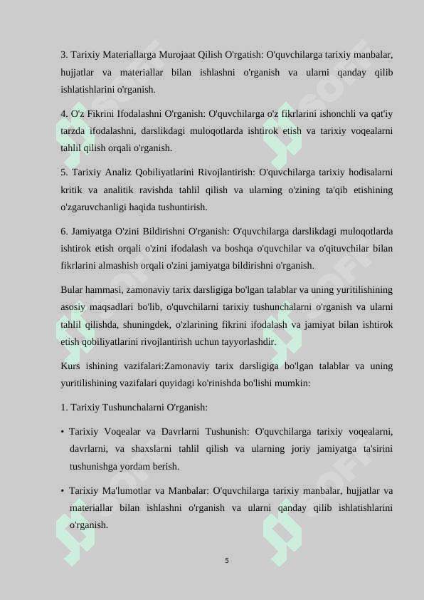Zamonaviy tarix darsligiga bo'lgan talablar kurs ishi 5