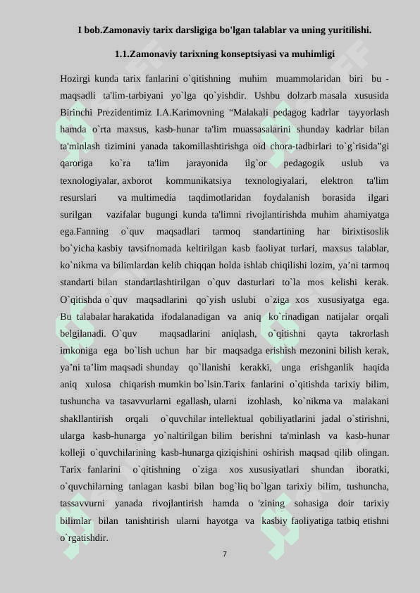 Zamonaviy tarix darsligiga bo'lgan talablar kurs ishi 7