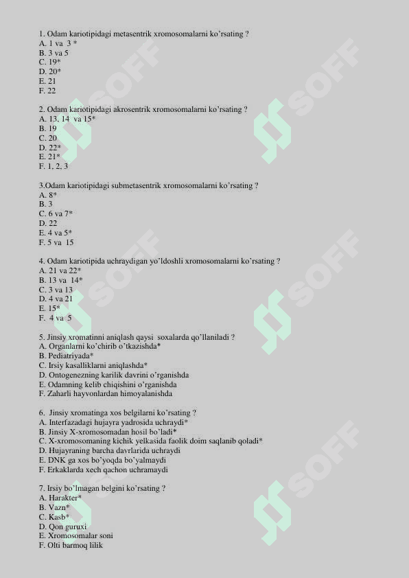 Tibbiy biologiya fanidan yakuniy testlari javoblari bilan 4