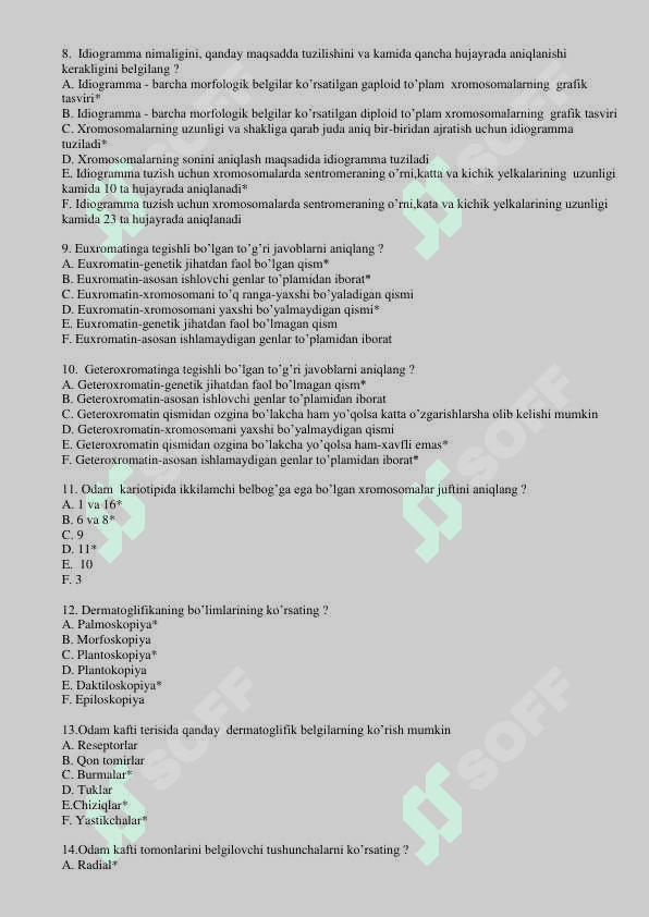 Tibbiy biologiya fanidan yakuniy testlari javoblari bilan 5