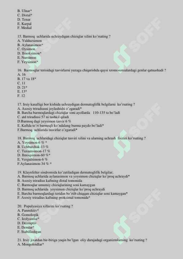 Tibbiy biologiya fanidan yakuniy testlari javoblari bilan 6