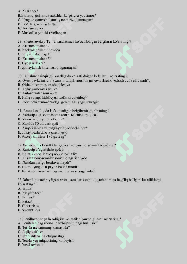 Tibbiy biologiya fanidan yakuniy testlari javoblari bilan 8