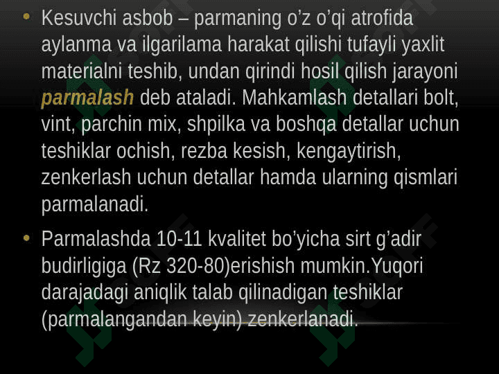 Detallarga  parma, zenker  va razvertka  bilan  ishlov  berish. detallarga  rezba  ochish 2