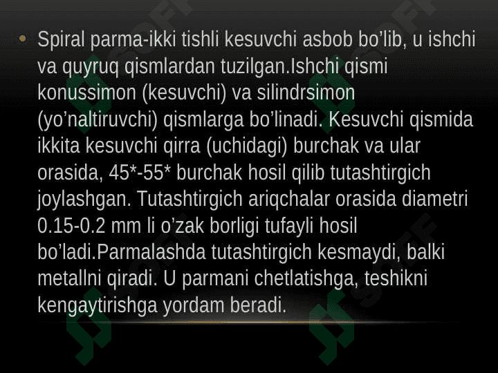 Detallarga  parma, zenker  va razvertka  bilan  ishlov  berish. detallarga  rezba  ochish 4