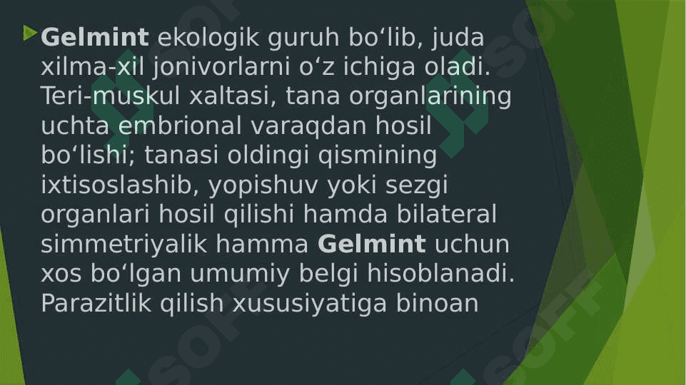 GELMINTLAR TIBBIYOT AMALIYOTIDAGI AHAMIYATI  VA DIAGNOSTIKASI TERI INFEKSIYALARI QO'ZG'ATUVCHILARI PATOGENEZ LABARATORIYA TASHXISI 5