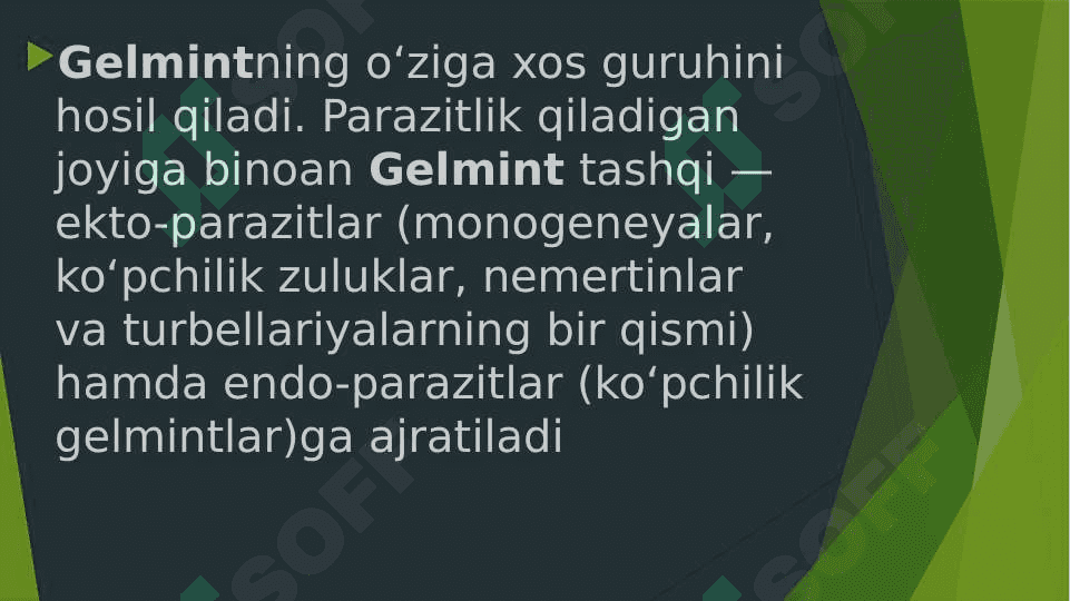 GELMINTLAR TIBBIYOT AMALIYOTIDAGI AHAMIYATI  VA DIAGNOSTIKASI TERI INFEKSIYALARI QO'ZG'ATUVCHILARI PATOGENEZ LABARATORIYA TASHXISI 8
