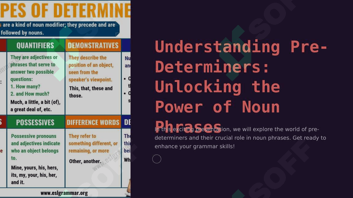 GRAMMATICAL USAGE OF PRE-DETERMINERS. NOUN PHRASES 2