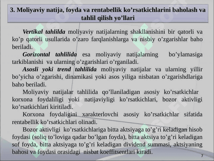 Moliyaviy natijalar va rentabellik tahlili 7