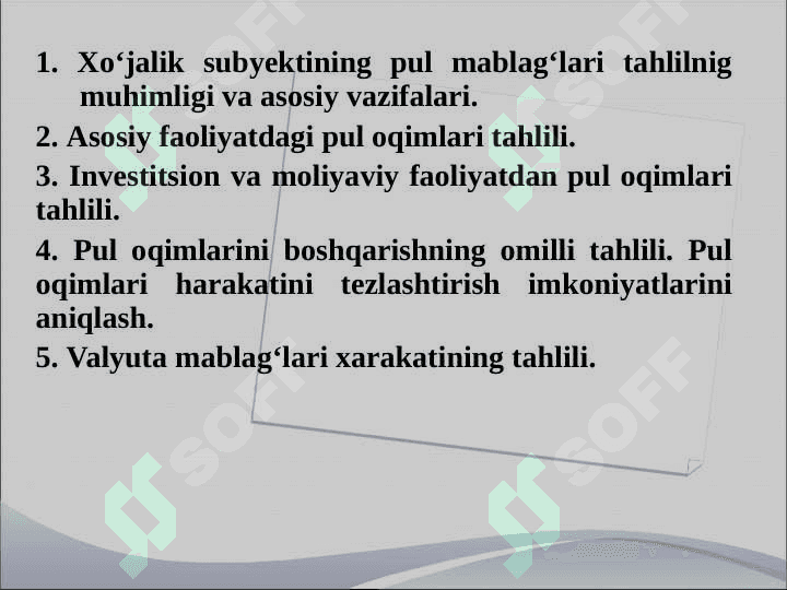 Pul oqimlari tahlili. 2