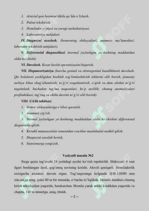 Akusherlik fanidan vaziyatli masalalar to'plami 5