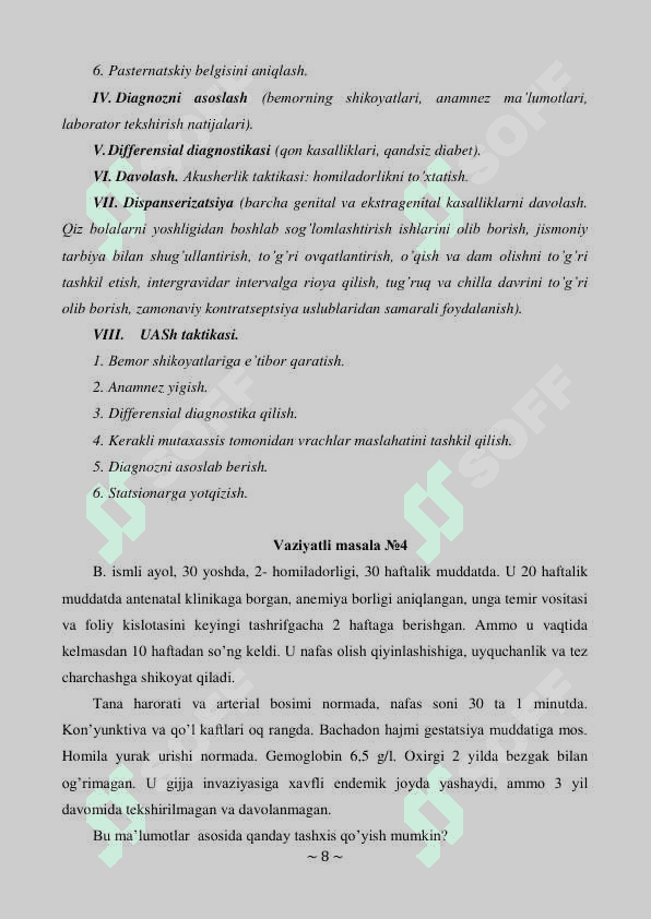 Akusherlik fanidan vaziyatli masalalar to'plami 8