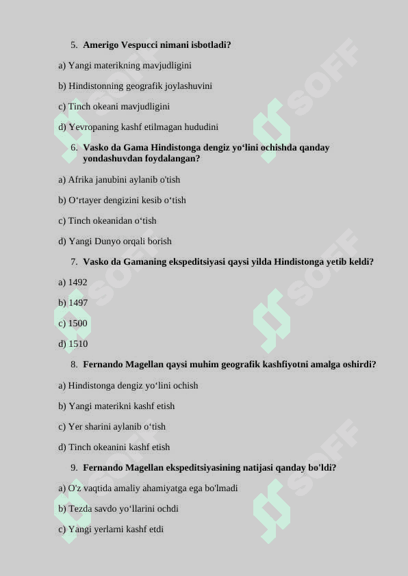 8-sinf Jahon tarixi mavzulashtirilgan testlar.test 2