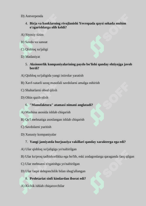 8-sinf Jahon tarixi mavzulashtirilgan testlar.test 4