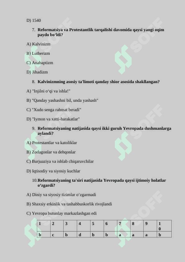 8-sinf Jahon tarixi mavzulashtirilgan testlar.test 7
