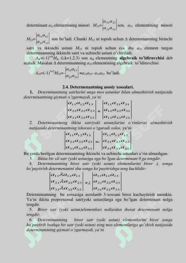 Mavzu: Determinantlar va ularning xossalari 3
