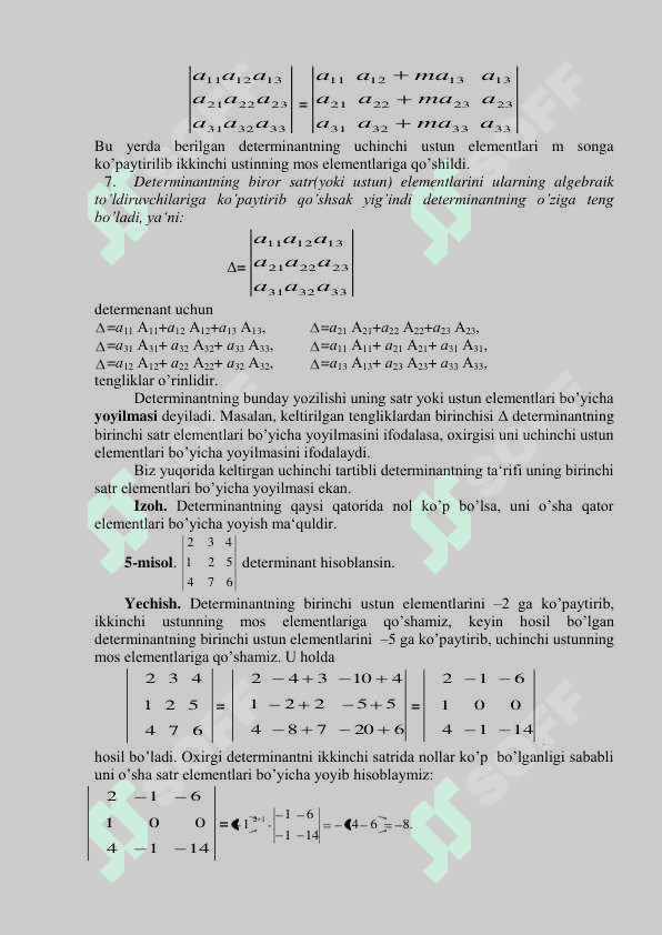 Mavzu: Determinantlar va ularning xossalari 4