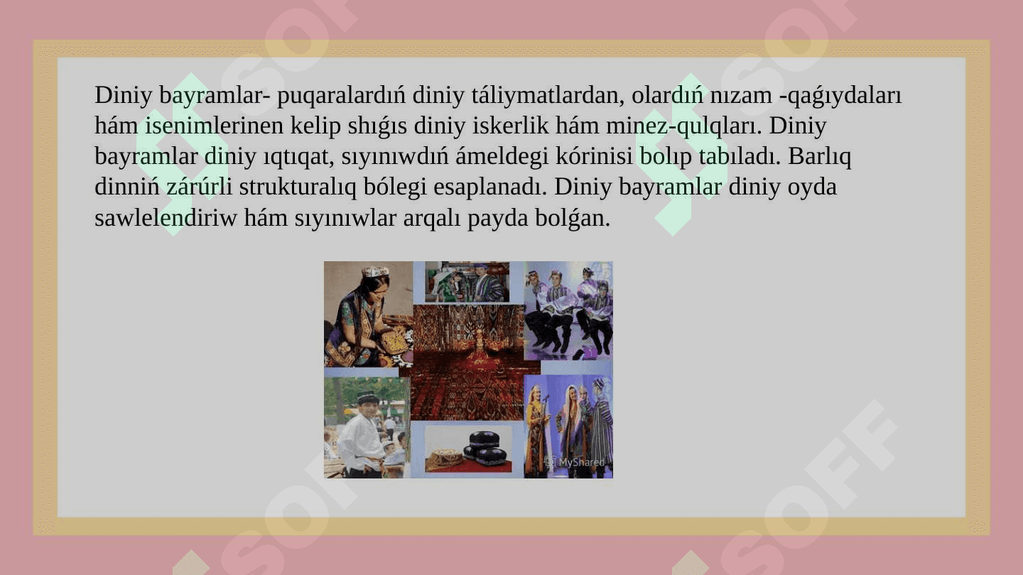 Diniy bayramlar. Shańaraqlıq hám jeke bayramlar 2