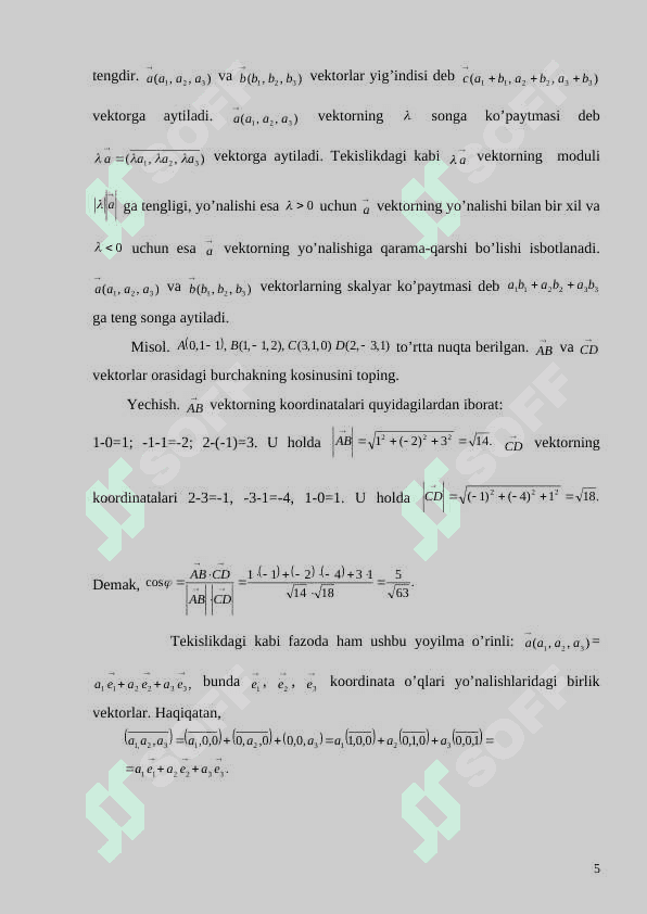 Tekislik va to’g’ri chiziqning vektor va koordinat shaklidagi tenglamalari 5