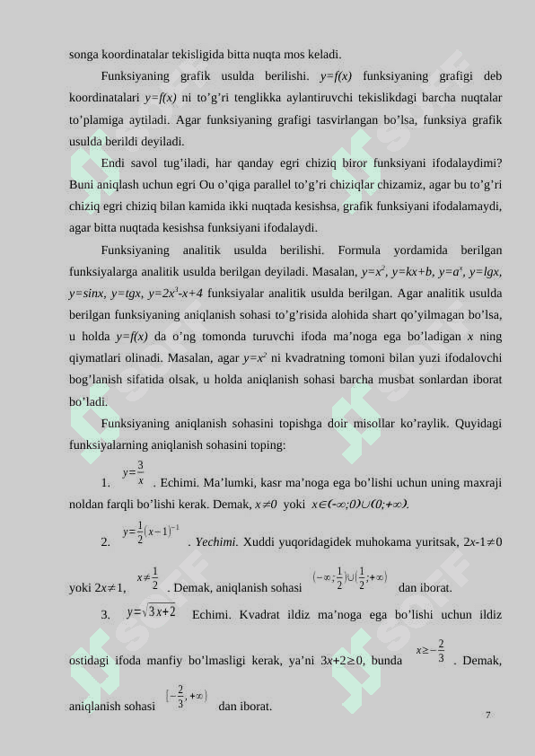 Funksiya va uning muhim sinflarini o’qitish metodikasi 7