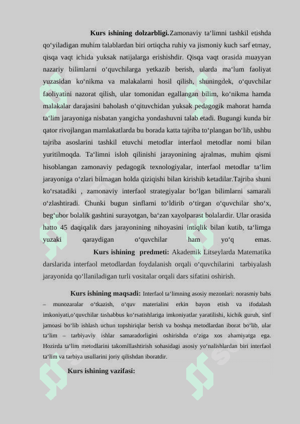 AL da Matematika o’qitishda interfaol metodlar va ularni qo’llanilish 3