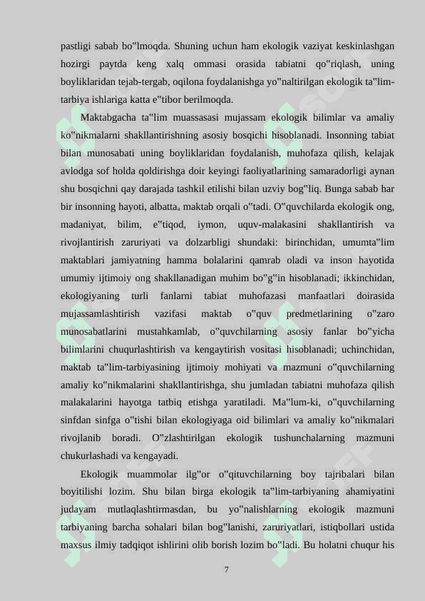 MAKTABGACHA YOSHDAGI BOLALARDA EKOLOGIK TARBIYANI SHAKLLANTIRISHDA XALQ PEDAGOGIKASINING O'RNI 7